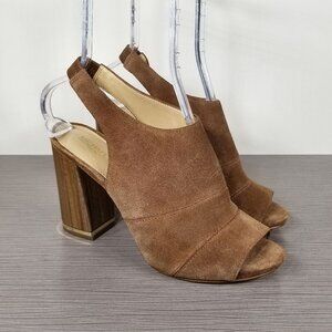 Michael Kors Peep Toe Slingback Heels, Brown Suede, Womens Size 10 M